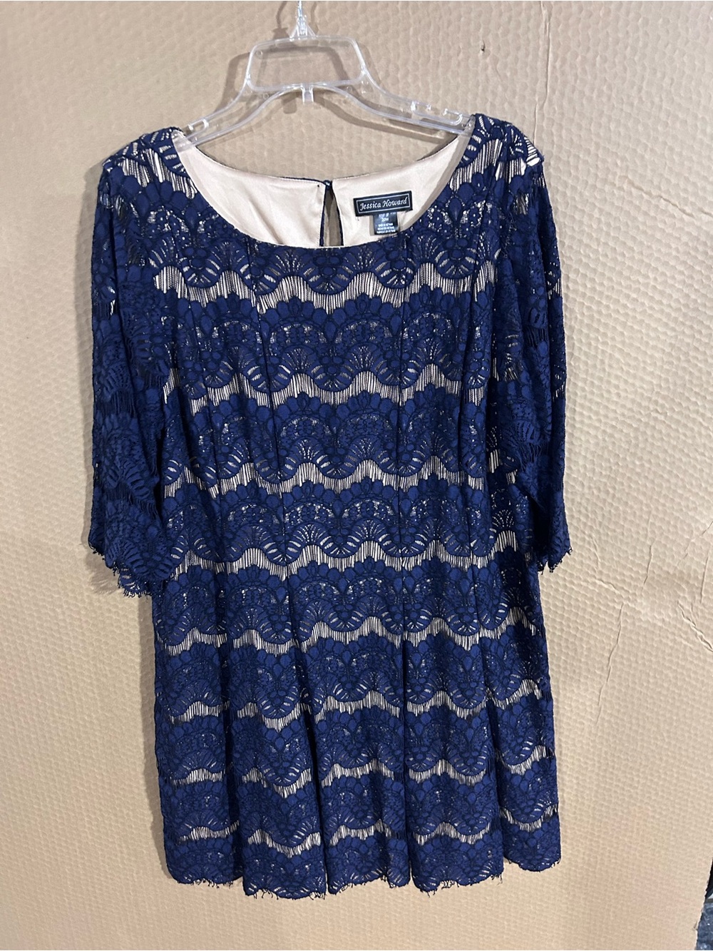 Jessica Howard Navy Lace Dress with Cream Lining